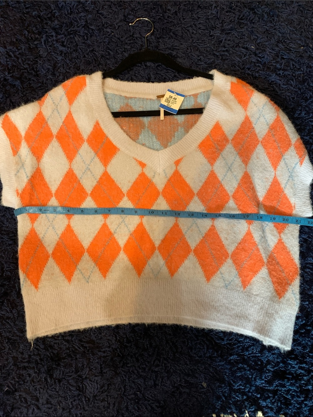 Free people Argyle V-Neck Cropped Sweater Vest in Light Blue and Orange